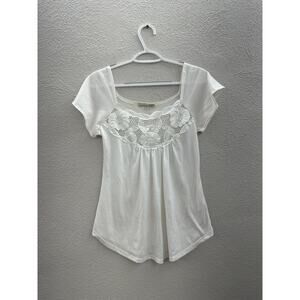 Girl Talk Juniors Shirt Size Small White Short Sleeve Eyelet Lace Neckline